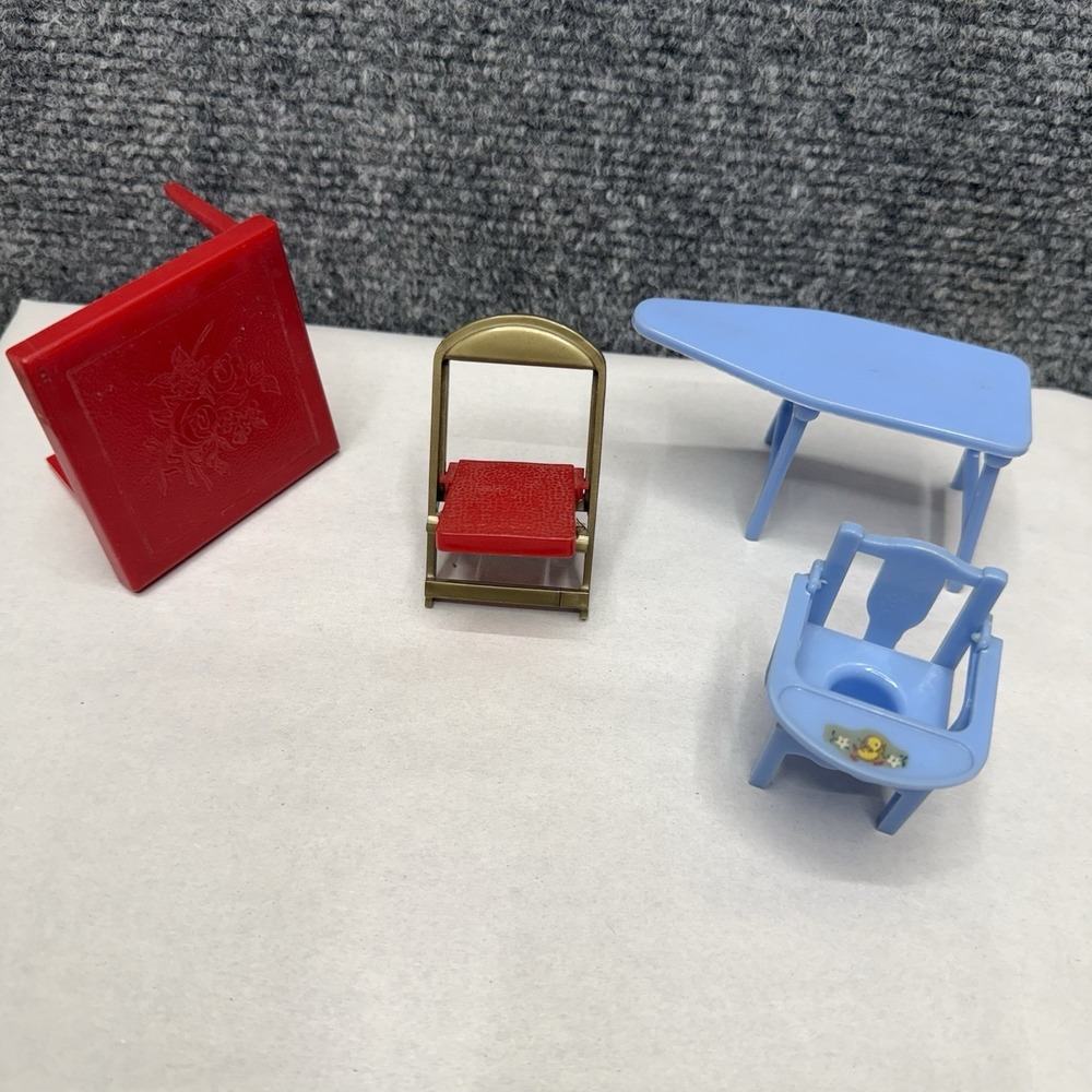 Vintage Renwal doll house furniture highchair ironing board chair lot (Read)